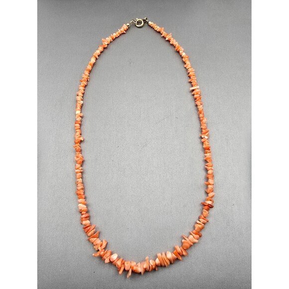 VTG Salmon Coral Chip Beaded Necklace 16" w/ 14k Gold-Filled Spring Ring Clasp - Picture 5 of 5